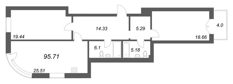 3 ккв (Евро) 95,7 м²