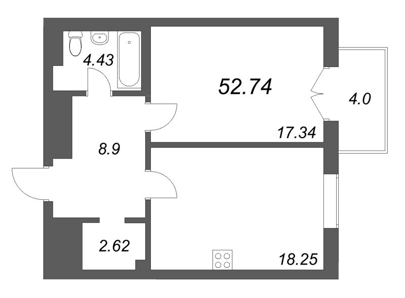 2 ккв (Евро) 52,7 м²