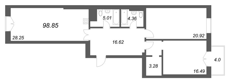 3 ккв (Евро) 98,9 м²