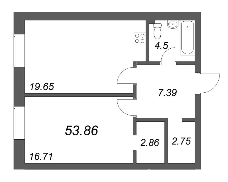 2 ккв (Евро) 53,9 м²