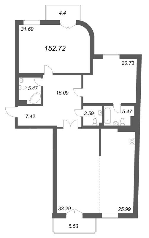 3 ккв (Евро) 152,7 м²