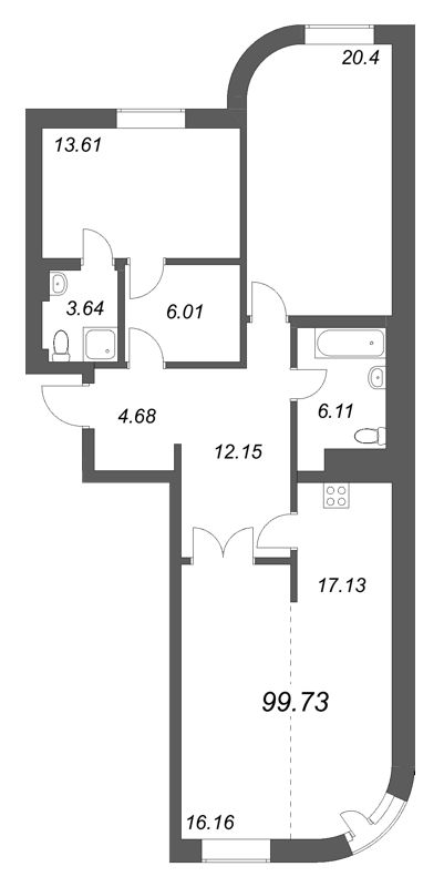 3 ккв (Евро) 99,7 м²