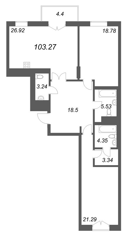 3 ккв (Евро) 103,3 м²