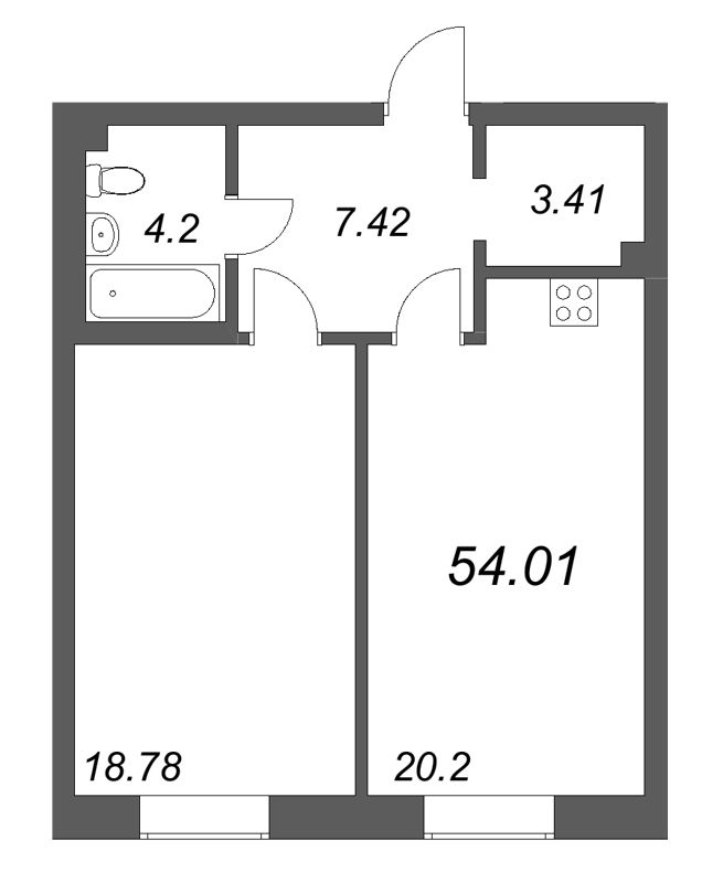 2 ккв (Евро) 54 м²