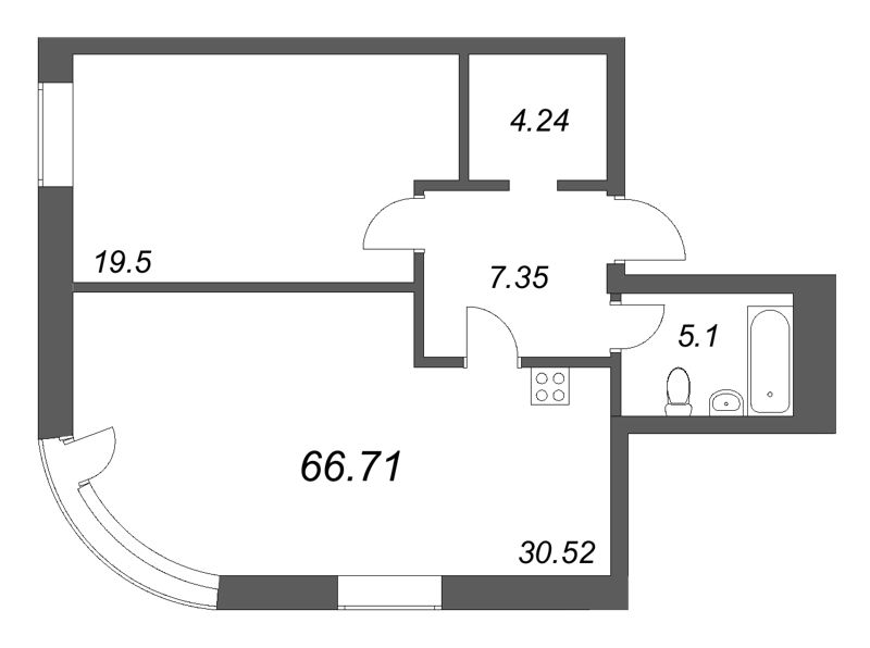 2 ккв (Евро) 66,7 м²