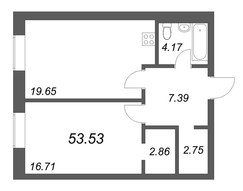 2 ккв (Евро) 53,5 м²
