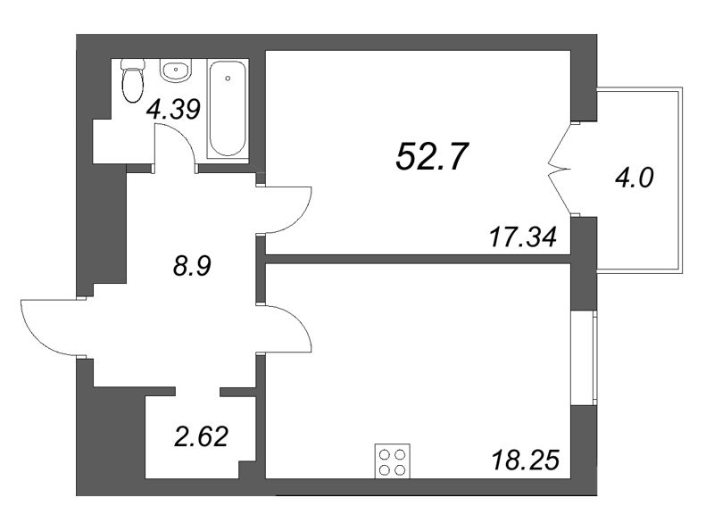 2 ккв (Евро) 52,7 м²