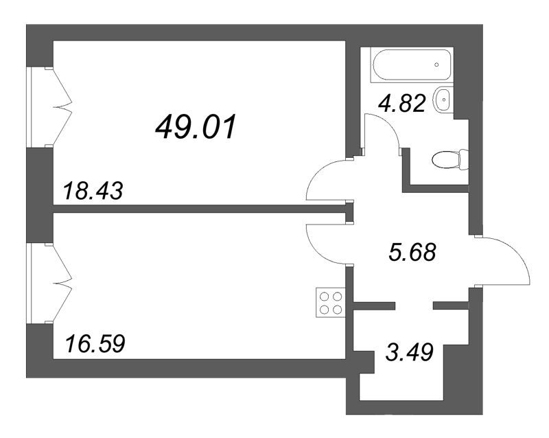 2 ккв (Евро) 49 м²