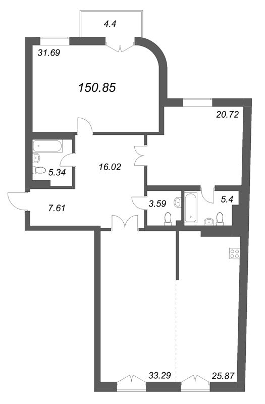3 ккв (Евро) 150,9 м²