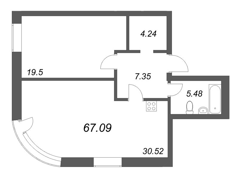 2 ккв (Евро) 67,1 м²