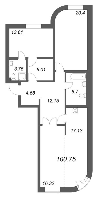 3 ккв (Евро) 100,8 м²