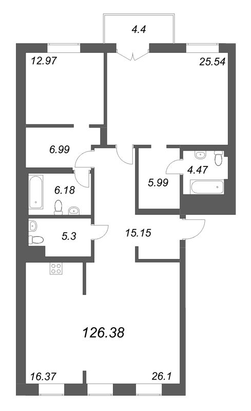 3 ккв (Евро) 126,4 м²