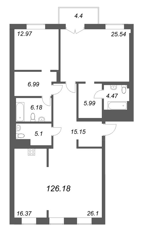 3 ккв (Евро) 126,2 м²