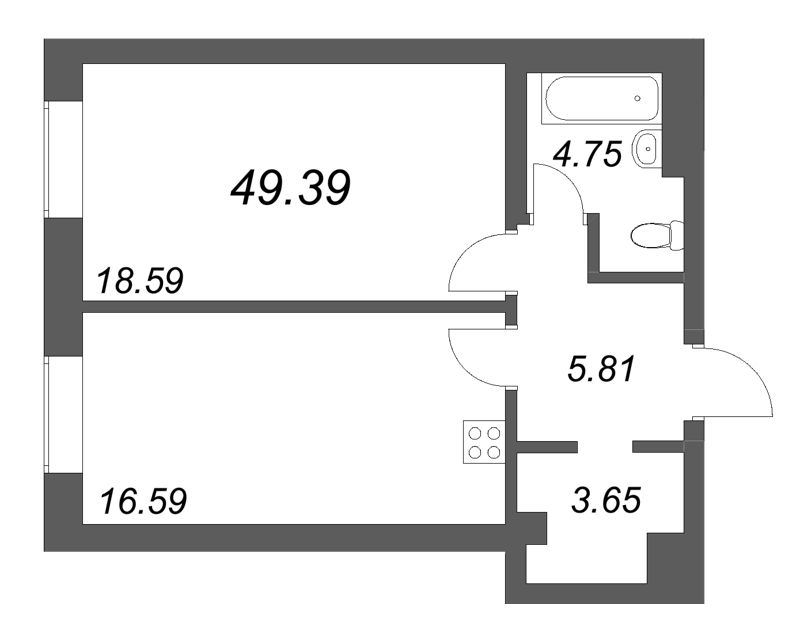 2 ккв (Евро) 49,4 м²