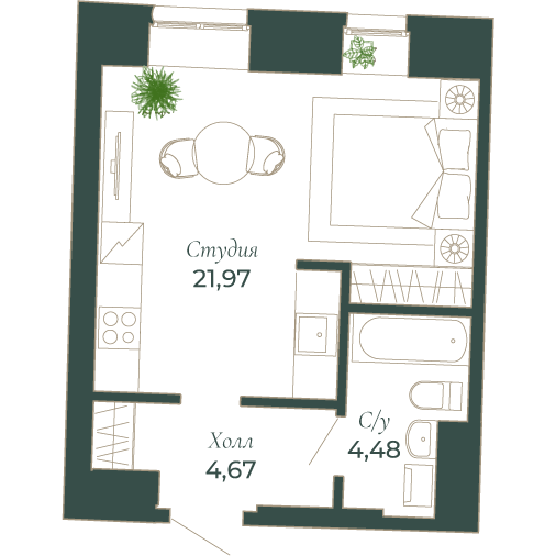 Студия 32 м²