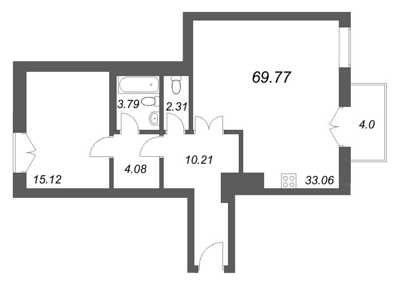 2 ккв (Евро) 69,8 м²