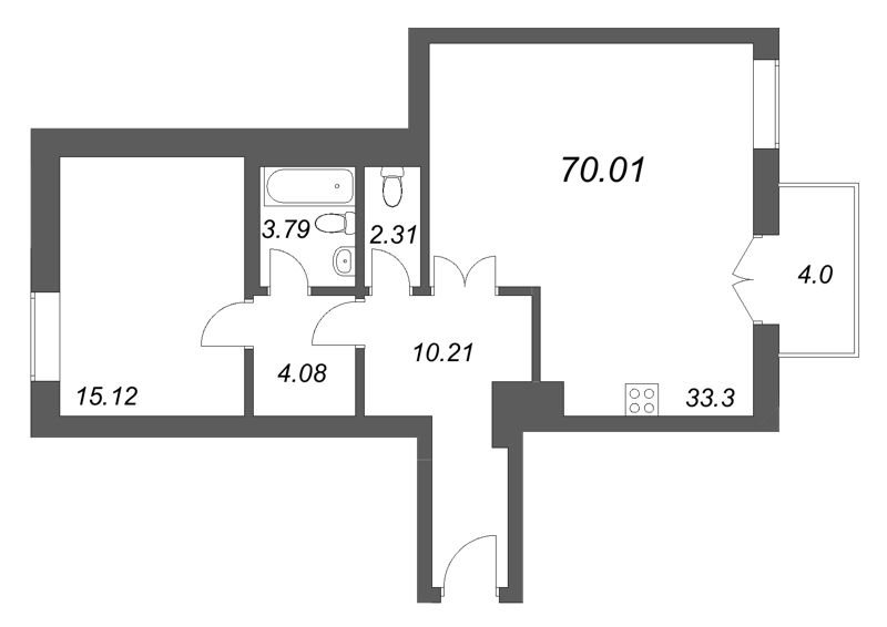 2 ккв (Евро) 70 м²