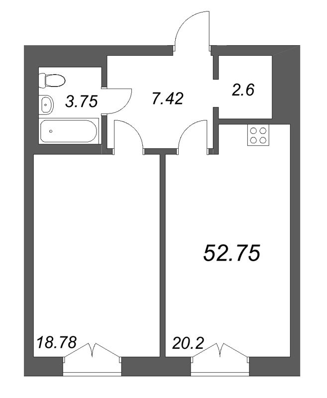 2 ккв (Евро) 52,8 м²