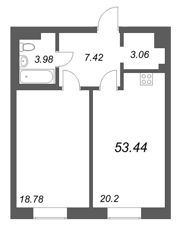 2 ккв (Евро) 53,4 м²