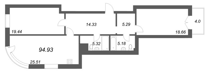 3 ккв (Евро) 94,9 м²