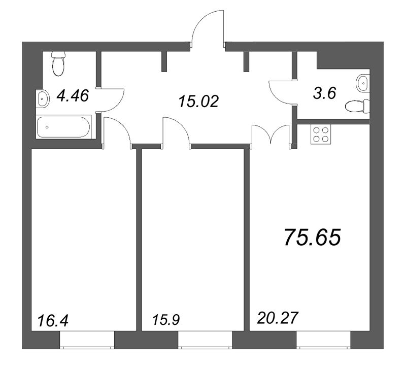 3 ккв (Евро) 75,7 м²