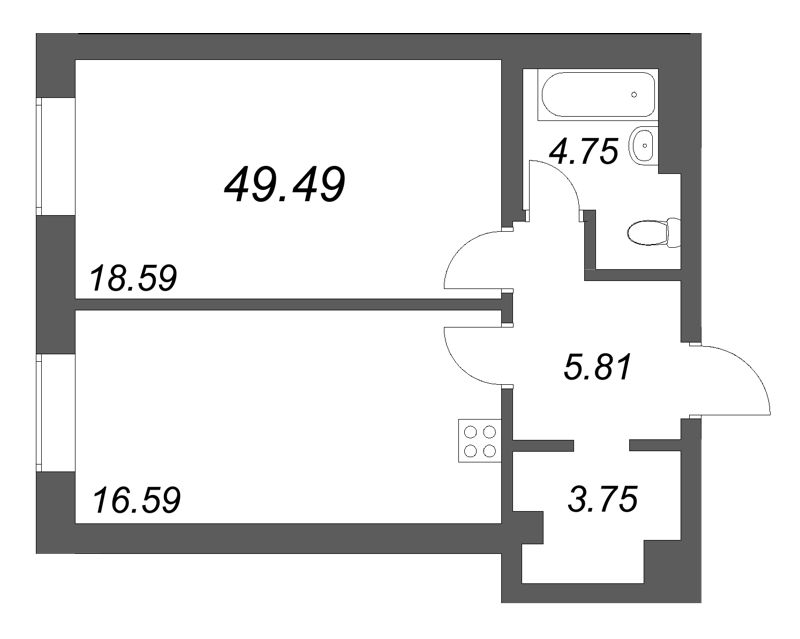 2 ккв (Евро) 49,5 м²