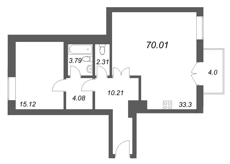 2 ккв (Евро) 70 м²