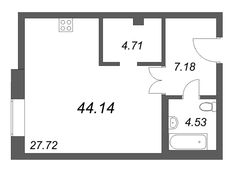 Студия 44,1 м²