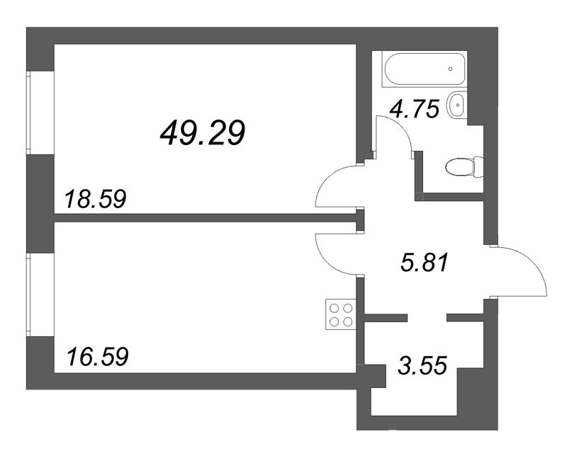 2 ккв (Евро) 49,3 м²