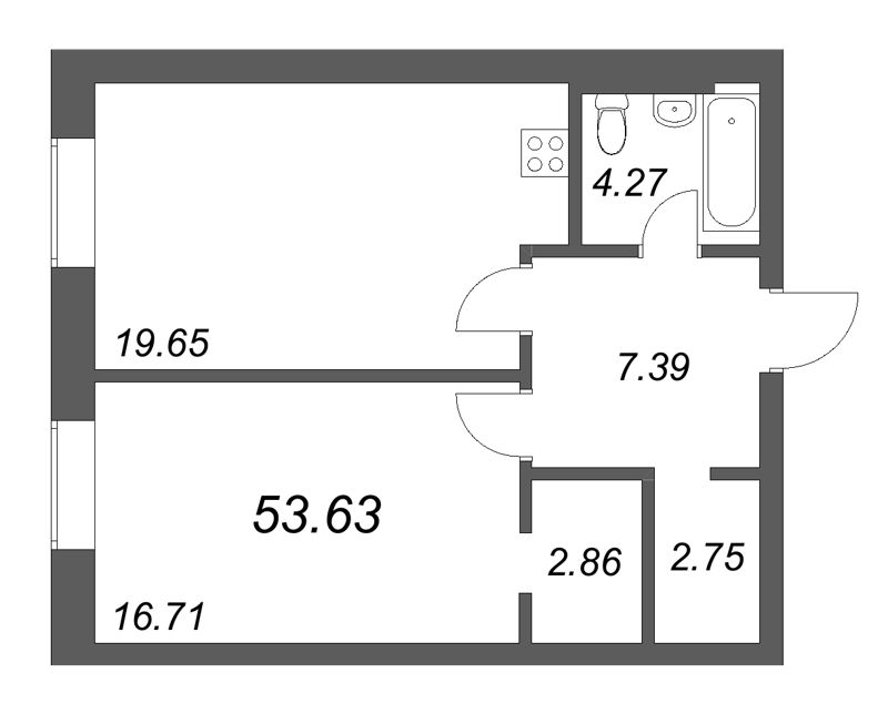 2 ккв (Евро) 53,6 м²