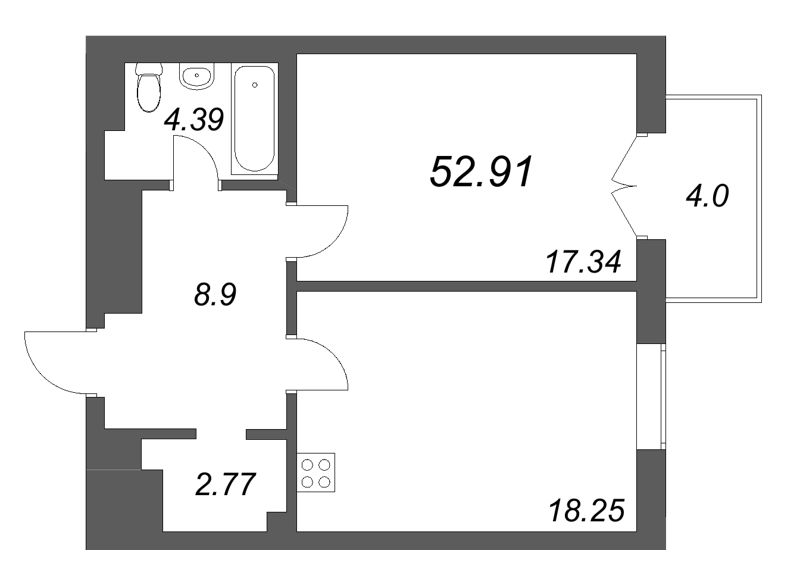 2 ккв (Евро) 52,9 м²