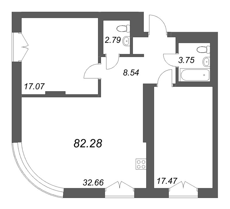 3 ккв (Евро) 82,3 м²