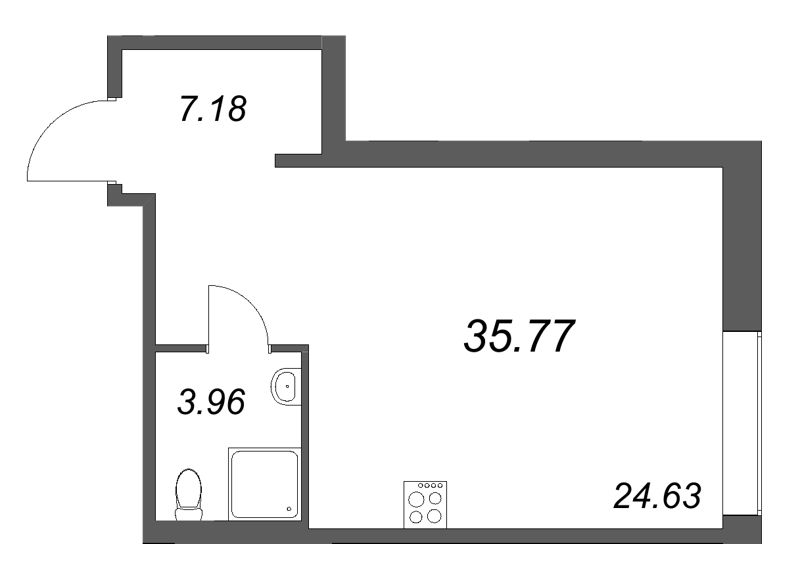 Студия 35,8 м²