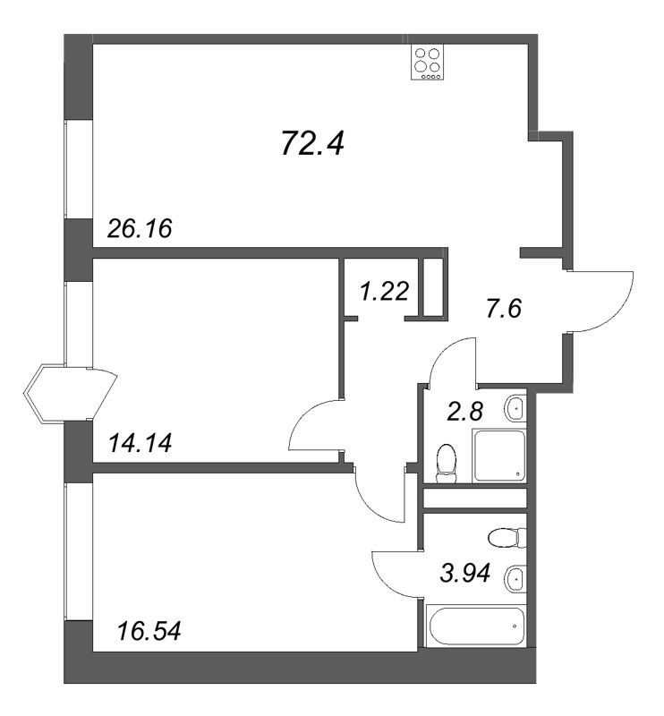 3 ккв (Евро) 72,4 м²