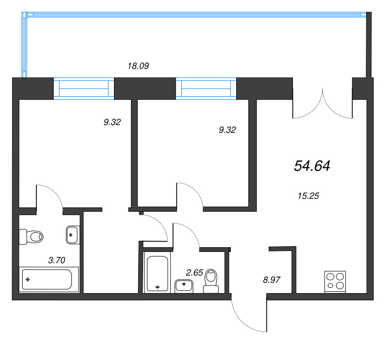 3 ккв (Евро) 54,6 м²