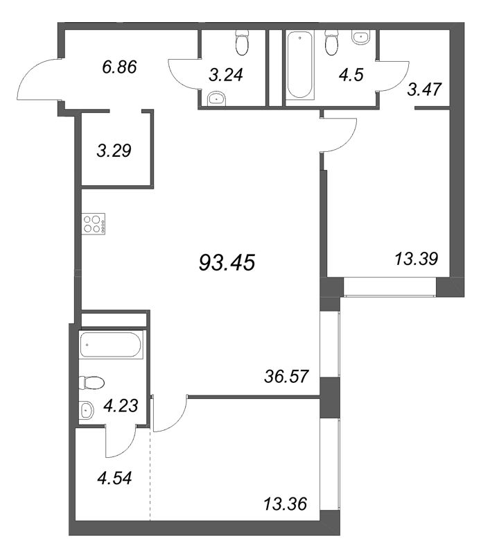 3 ккв (Евро) 93,5 м²