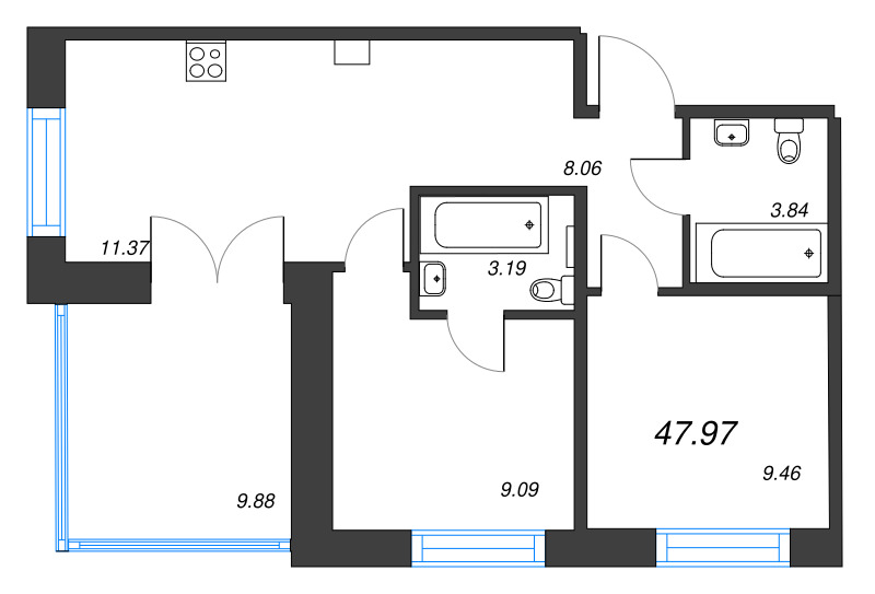 3 ккв (Евро) 48 м²