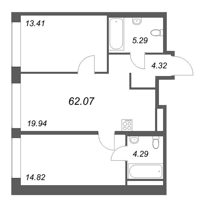 3 ккв (Евро) 62,1 м²