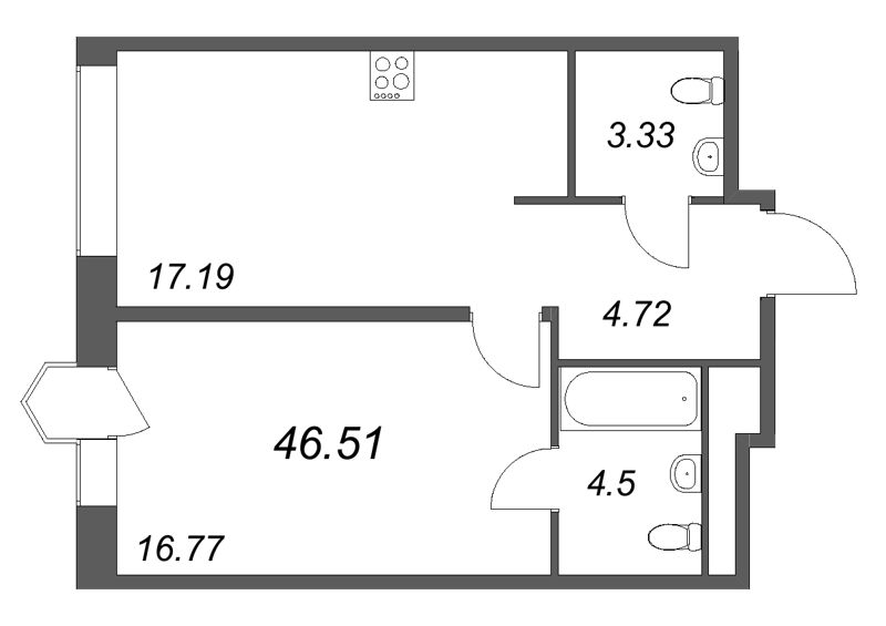 2 ккв (Евро) 46,5 м²