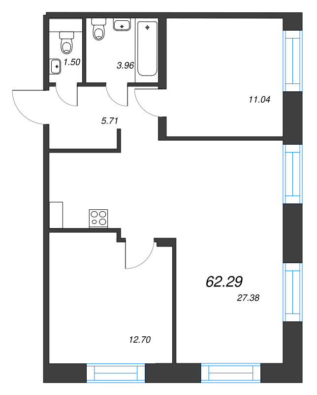 3 ккв (Евро) 62,3 м²