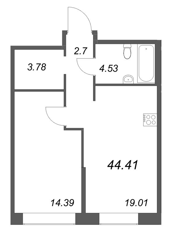 2 ккв (Евро) 44,4 м²