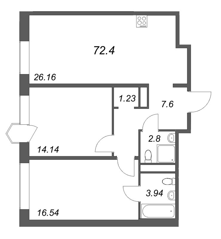 3 ккв (Евро) 72,4 м²