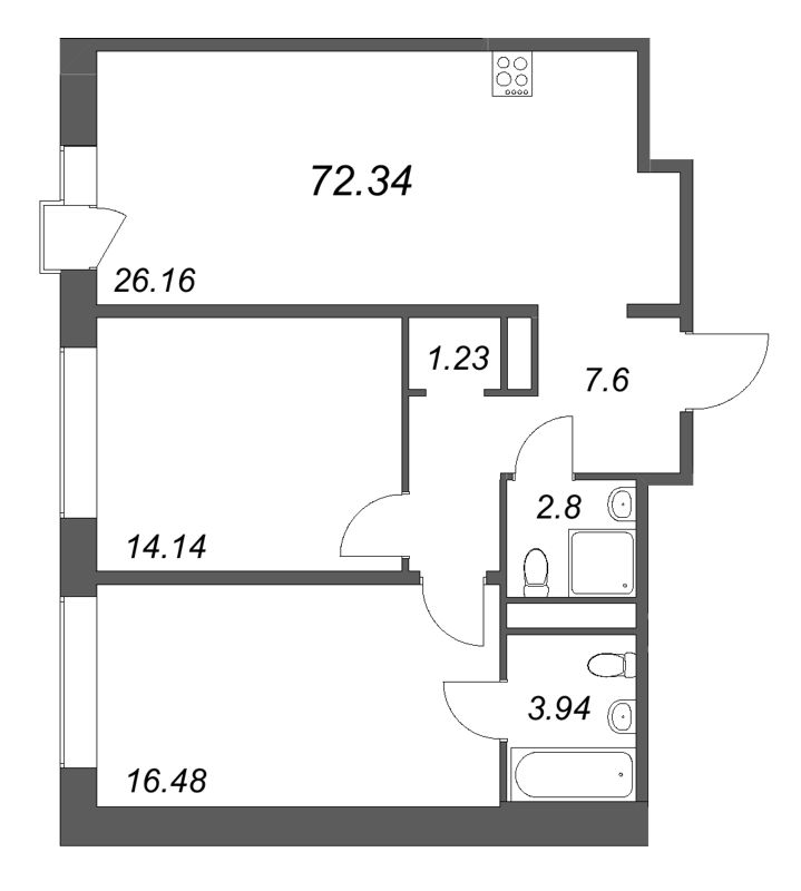 3 ккв (Евро) 72,3 м²