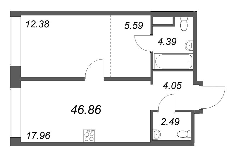 2 ккв (Евро) 46,9 м²