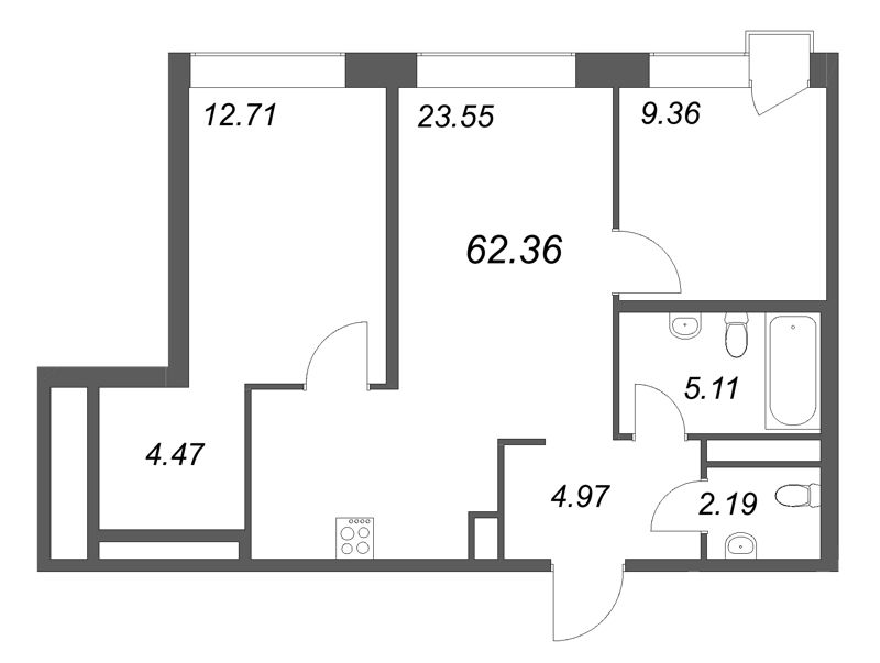 3 ккв (Евро) 62,4 м²