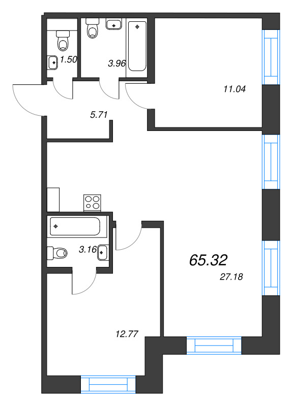 3 ккв (Евро) 65,3 м²