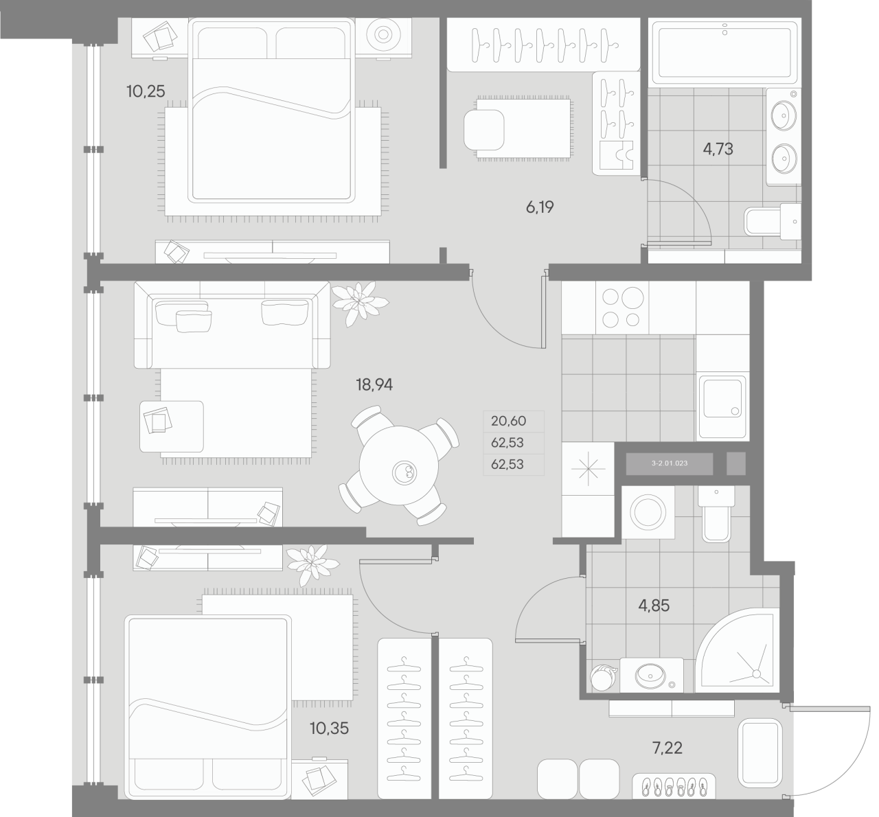 3 ккв (Евро) 62,6 м²
