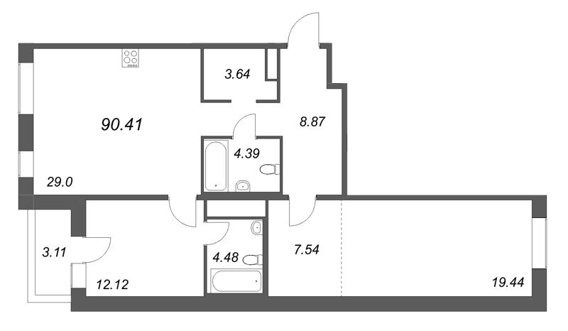 3 ккв (Евро) 90,4 м²