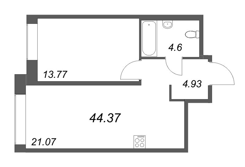 2 ккв (Евро) 44,4 м²