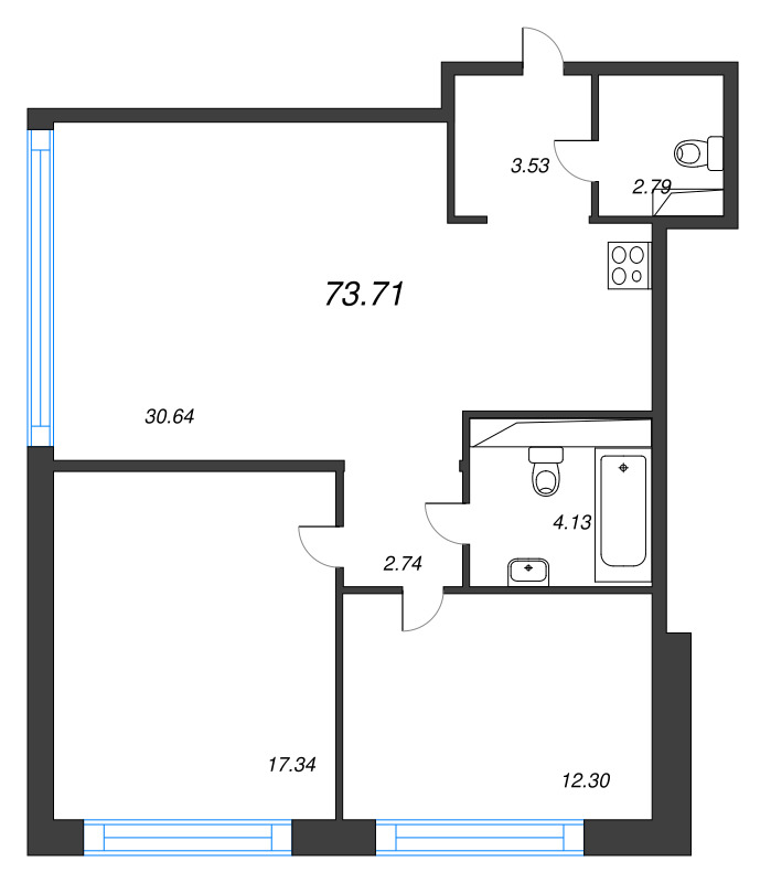 3 ккв (Евро) 73,7 м²